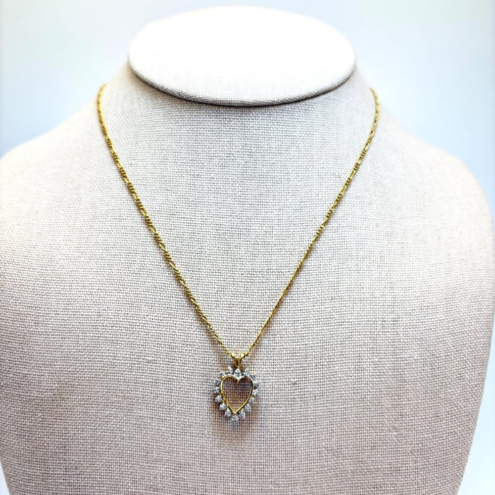 VTG 14k Gold Filled Natural Diamond Heart Pendant Necklace Size 17" Length